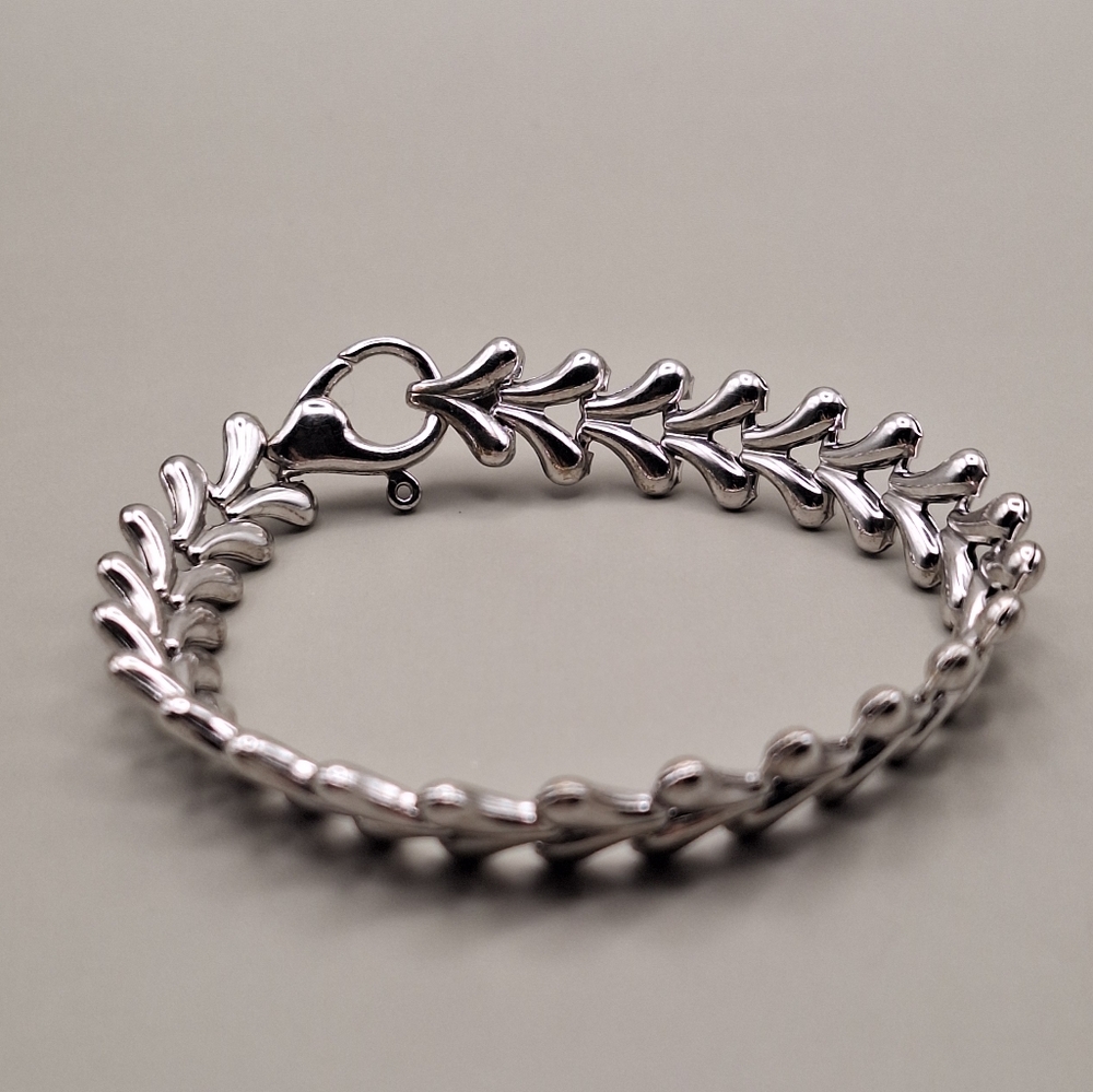 Fine Italy Sterling Silver 925 Leaf Link Puffed Bracelet –  Vintage Design
